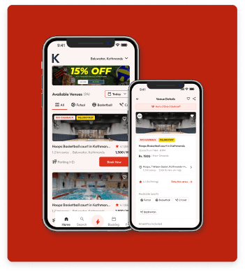 PANDAA app dashboard showing futsal venue booking screen